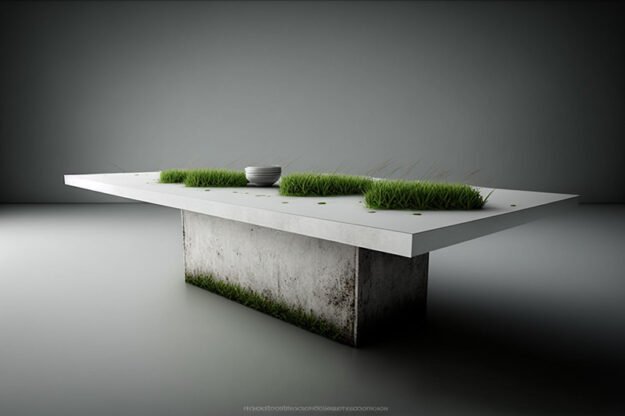 White Concrete Table with Grass and Clover