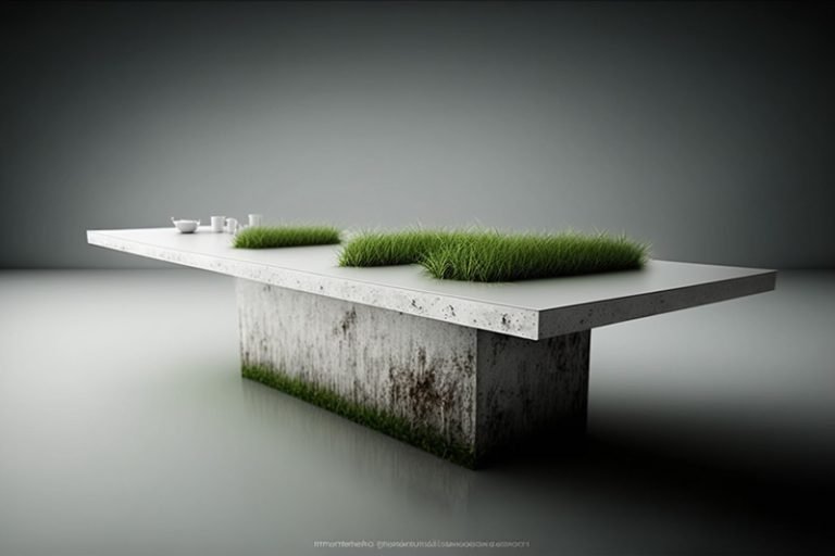 Transform Your Space with a Stunning White Concrete Table with Grass and Clover