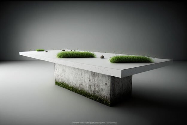 Captivating White Concrete Table with Grass and Clover