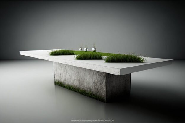 Elegant White Concrete Table with Grass and Clover