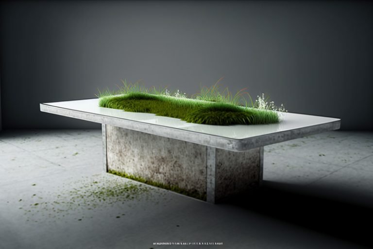 White Concrete Table with Grass and Clover