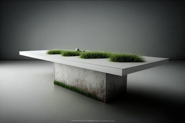 White Concrete Table with Grass and Clover