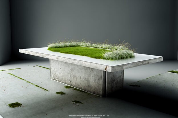 Elegant White Concrete Table with Grass and Clover