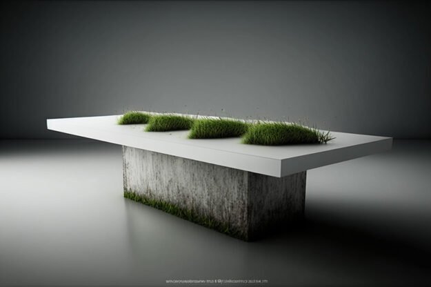 Elegant White Concrete Table with Grass and Clover