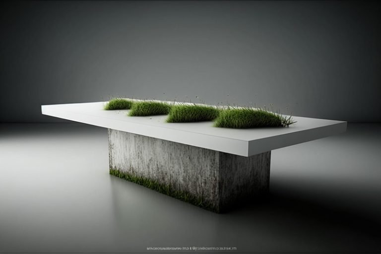 Elegant White Concrete Table with Grass and Clover