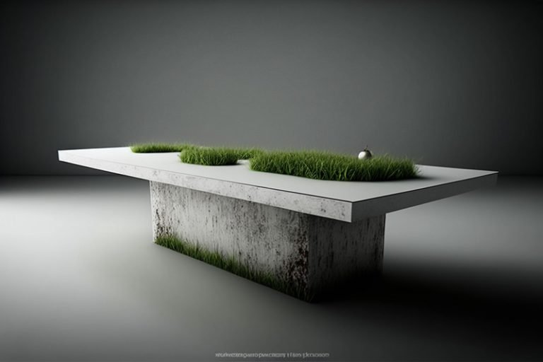 Elegant White Concrete Table with Grass and Clover