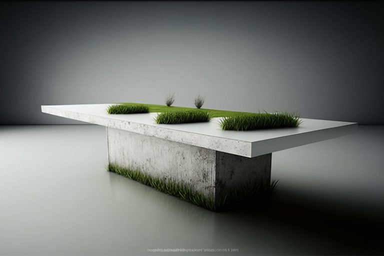 White Concrete Table with Grass and Clover