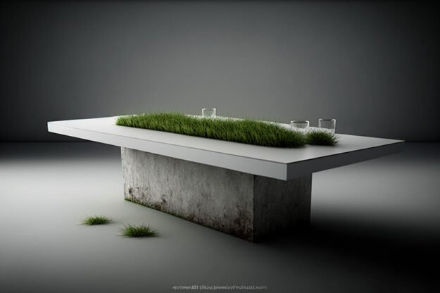 White Concrete Table with Grass and Clover
