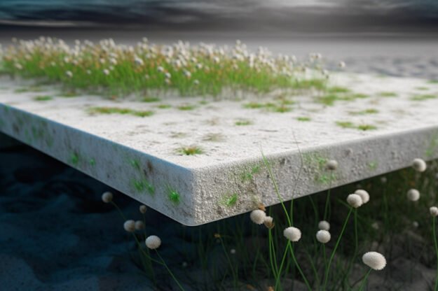 White Concrete Table with Grass and Clover