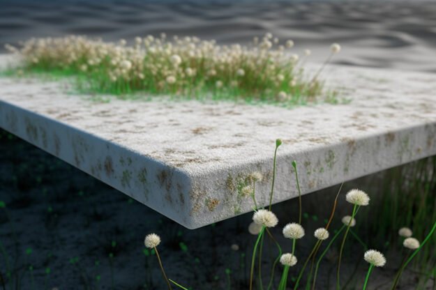 White Concrete Table with Grass and Clover