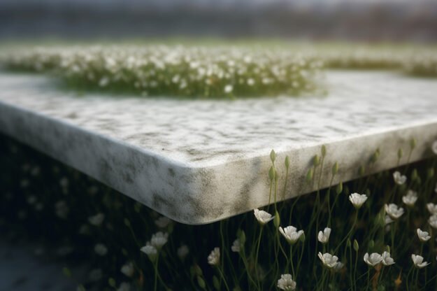 White Concrete Table with Grass and Clover: Elevate Your Space