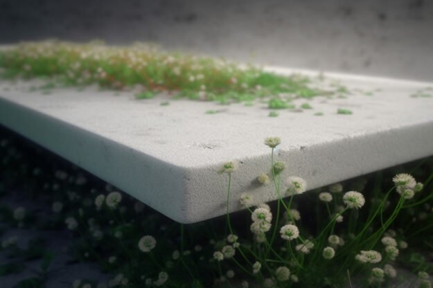 White Concrete Table with Grass and Clover