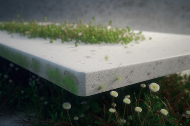 White Concrete Table with Grass and Clover