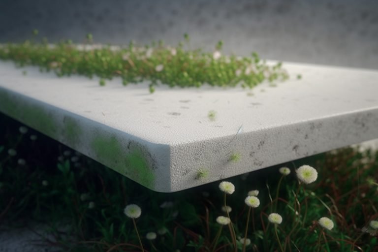 White Concrete Table with Grass and Clover