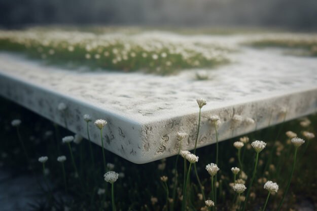 White Concrete Table with Grass and Clover