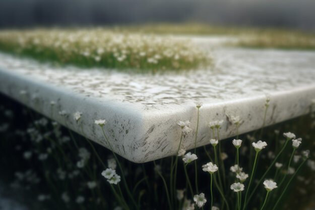White Concrete Table with Grass and Clover