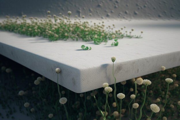 White Concrete Table with Grass and Clover