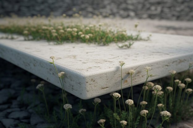 White Concrete Table with Grass and Clover