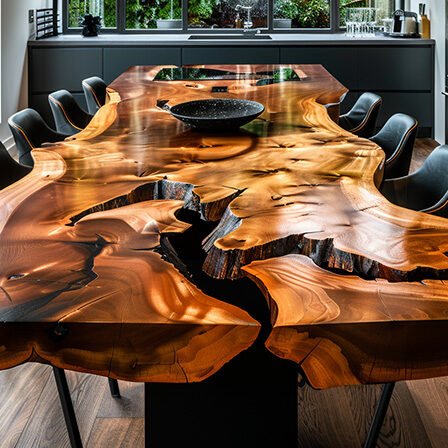 Epoxy Resin River Table with Black Stone
