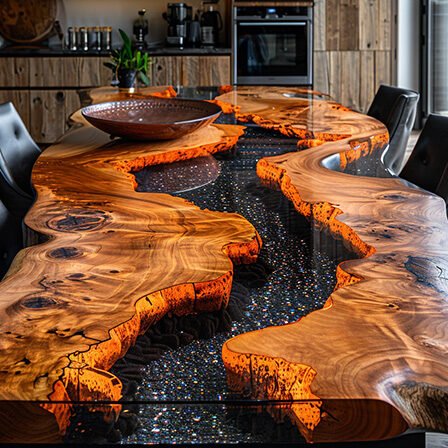 Epoxy Resin River Table with Black Stone