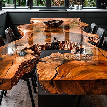 Epoxy Resin River Table with Black Stone