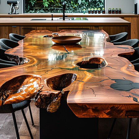 Epoxy Resin River Table with Black Stone