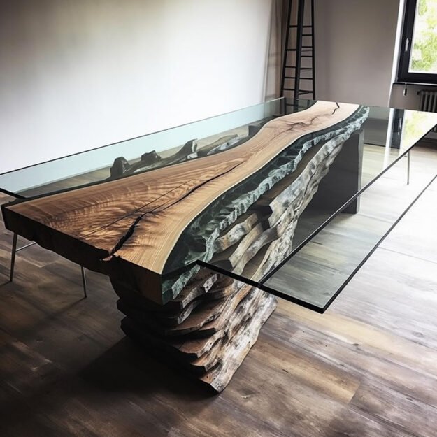 Captivating Glass River Table: A Statement of Elegance and Craftsmanship