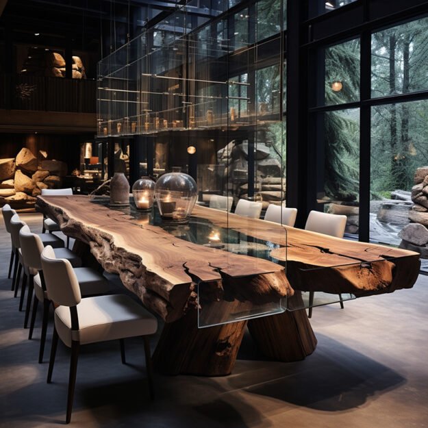 Elegant Glass River Table: Nature Meets Craftsmanship