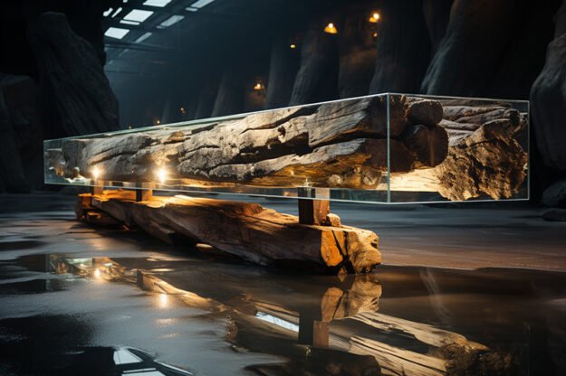 Concrete Wood & Glass River Table: Elevate Your Space with Timeless Elegance