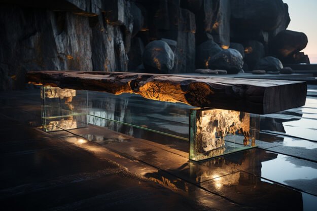 Concrete Wood & Glass River Table: Elevate Your Living Space