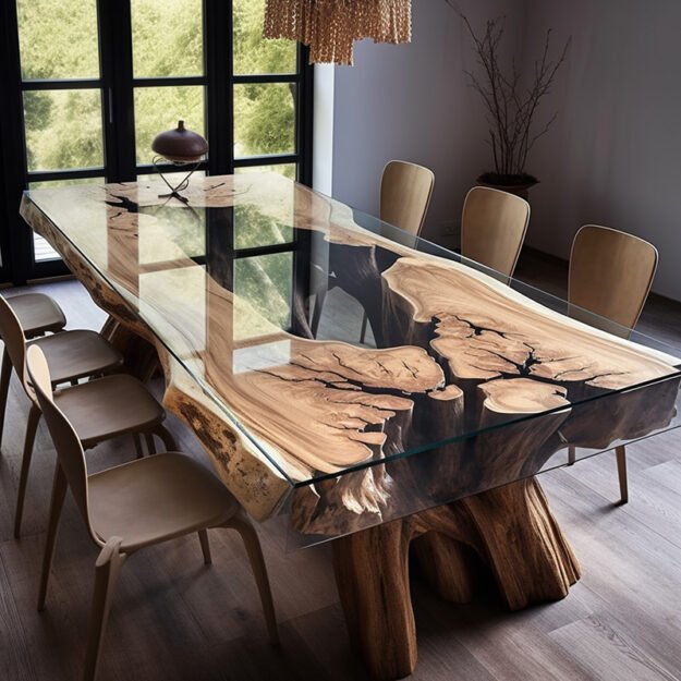 Concrete Wood & Glass River Table: Elevate Your Dining Experience