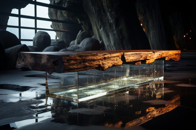 Concrete Wood & Glass River Table: Elevate Your Space