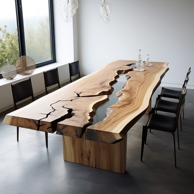 Concrete Wood & Glass River Table: Elevate Your Dining Experience