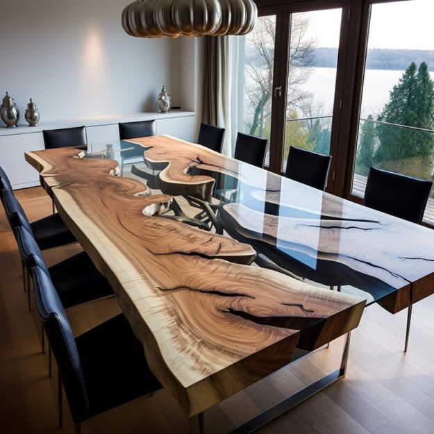 Concrete Wood & Glass River Table: