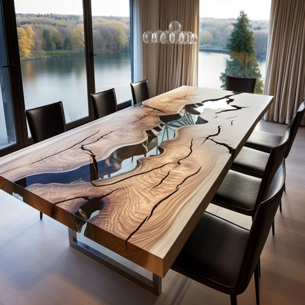 Concrete Wood & Glass River Table: Elevate Your Dining Experience