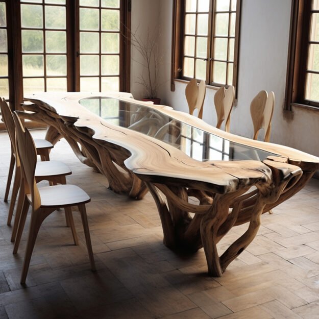 Concrete Wood & Glass River Table: A Stunning Centerpiece for Your Home