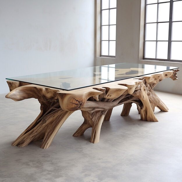 Concrete Wood & Glass River Table: A Statement of Elegance and Durability
