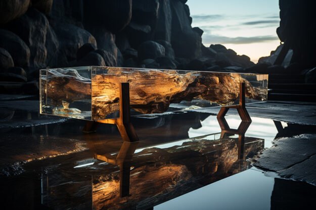 Elegant Concrete Wood & Glass River Table