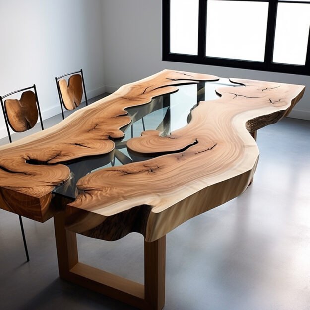 Concrete Wood & Glass River Table: Elevate Your Space