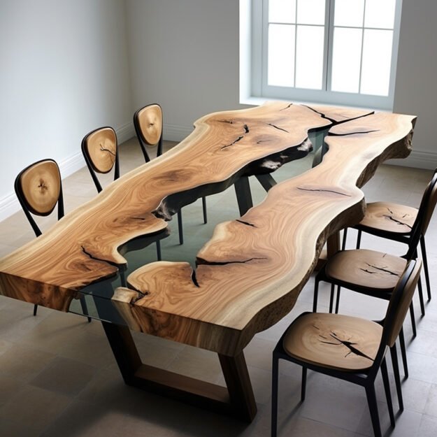 Concrete Wood & Glass River Table: Elevate Your Space with Timeless Elegance