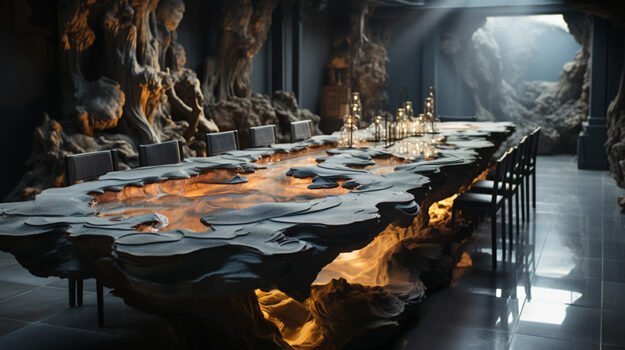 Concrete Wood & Glass River Table: A Masterpiece of Design and Craftsmanship