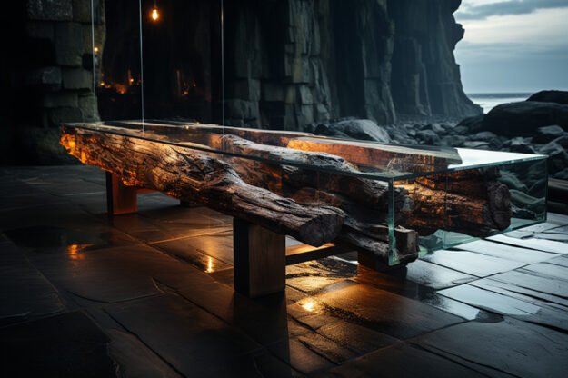 Concrete Wood & Glass River Table – Elevate Your Space