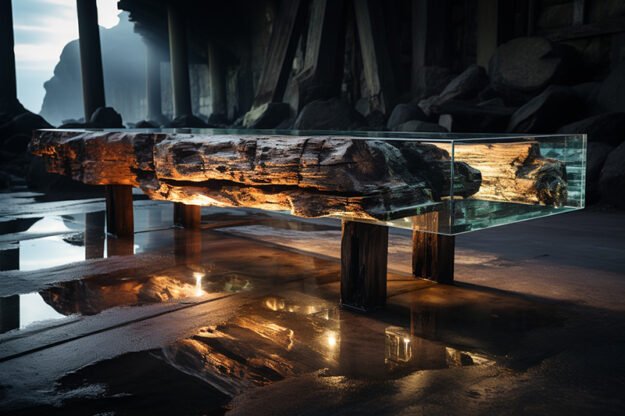 Concrete Wood & Glass River Table: A Seamless Blend of Nature and Elegance