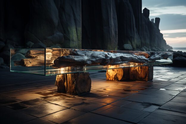 Concrete Wood & Glass River Table: Elevate Your Space with Timeless Elegance