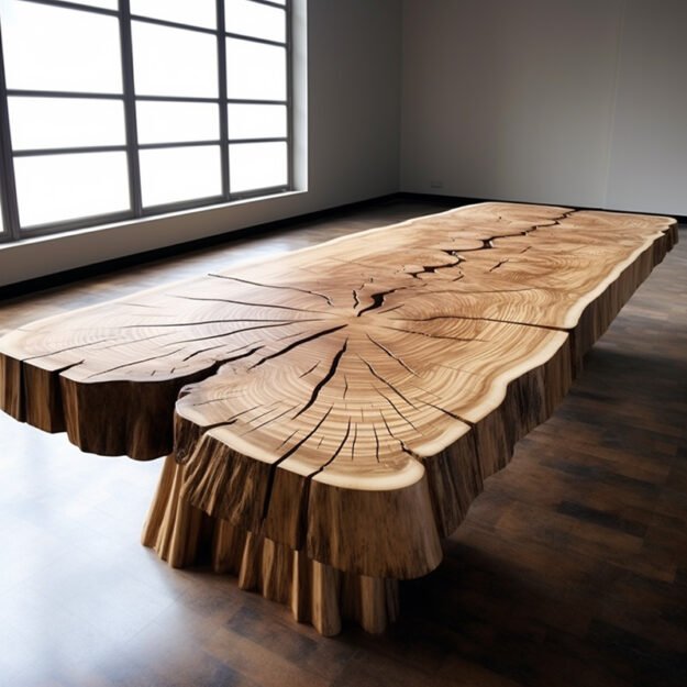 Concrete Wood & Glass River Table: A Luxurious Blend of Nature and Design