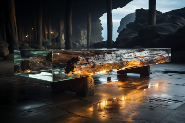 Concrete Wood & Glass River Table: A Touch of Nature's Elegance