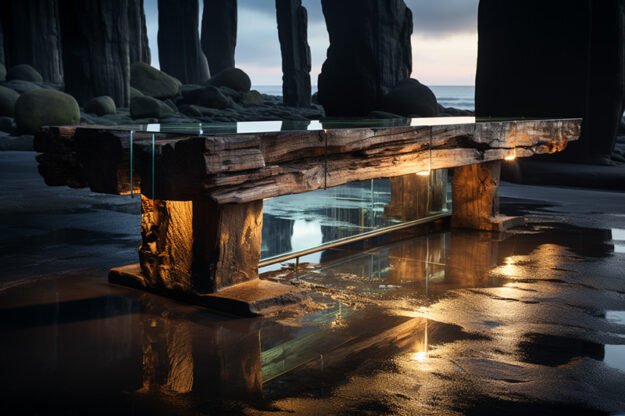 Stunning Concrete Wood & Glass River Table: A Masterpiece for Your Home