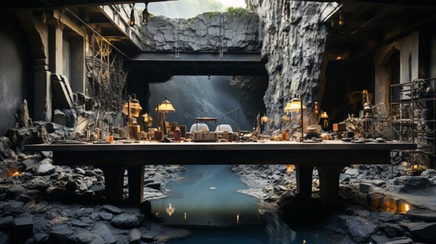 Concrete Wood & Glass River Table: Elevate Your Space with Unmatched Elegance
