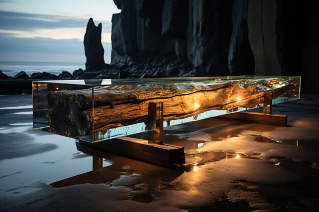 Concrete Wood & Glass River Table: Elevate Your Space