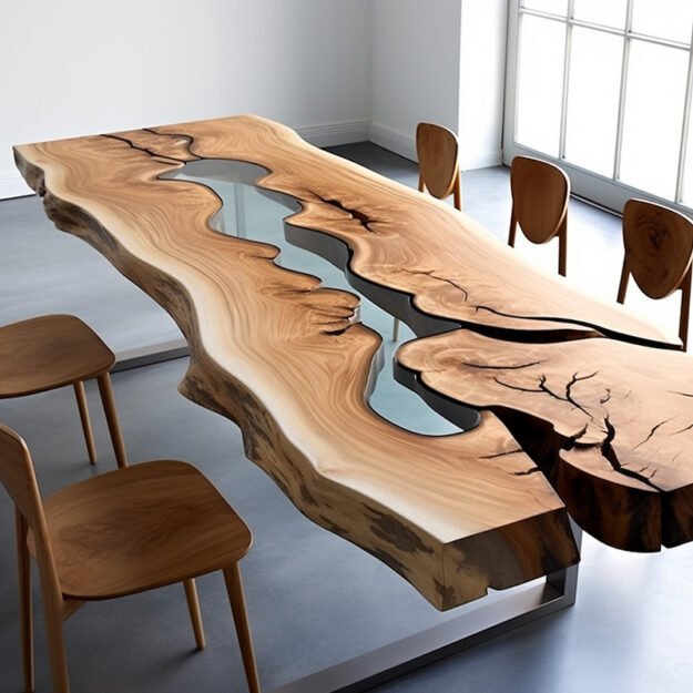 Concrete Wood & Glass River Table: A Stunning Centerpiece for Your Home